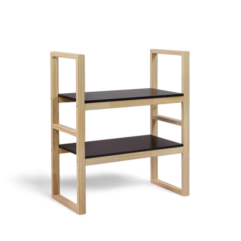 Estante Baixa de Madeira Eleonor Cor Natural com Prateleira Preta