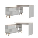 Ver imagem 4 de Kit 2 Mesas para Escritório Escrivaninha em L Retrô 136x120cm Branco/nogal