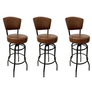 Kit 3 Banquetas Bar com Encosto Giratória Altura 65cm Cor Preta Assento Grosso Confortável Cor Whisk