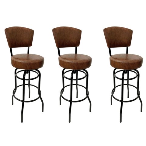 Kit 3 Banquetas Bar com Encosto Giratória Altura 65cm Cor Preta Assento Grosso Confortável Cor Whisk