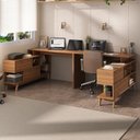 Ver imagem 1 de Kit 2 Mesas para Escritório Escrivaninha em L Retrô 136x120cm Nogal