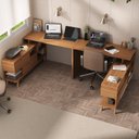 Ver imagem 3 de Kit 2 Mesas para Escritório Escrivaninha em L Retrô 136x120cm Nogal