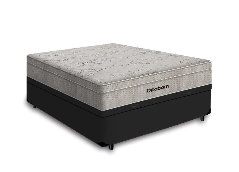 Cama Box Baú Casal Tecido Sintético Preto com Colchão Ortobom Airtech Molas Ensacadas - 2
