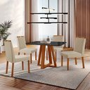 Ver imagem 1 de Conjunto Sala de Jantar Mesa Floripa Madeira Maciça 90x90cm Tampo Quadrado Vidro Preto com 4 Cadeira