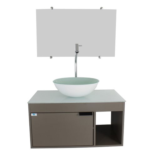 Gabinete Armário Banheiro 60cm Cuba Redonda Branca