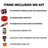 Suporte Enrolador + Mangueira Jardim 1/2" com 50m + Esguicho com Jato Regulável + Engates Rápido + B - 2