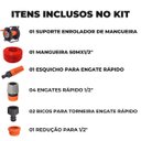 Ver imagem 2 de Suporte Enrolador + Mangueira Jardim 1/2" com 50m + Esguicho com Jato Regulável + Engates Rápido + B