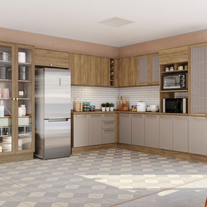 Cozinha Completa de Canto com Cristaleira 19 Portas 5 Gavetas Botanic Kappesberg - Nogueira/fendi