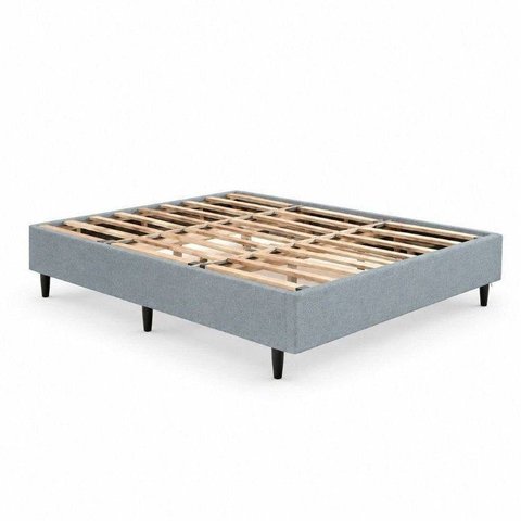 Cama Box Queen Size 158 x 198cm, 100% Madeira, Tecido Blindado com Veludo Cinza Claro