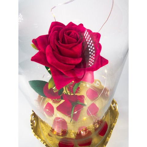 Luminária A Rosa Encantada de Luxo 33 cm por 18 cm Vidro com Base de Madeira Grande Presente para na