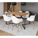 Ver imagem 1 de Mesa Jantar Industrial Canela Retangular 137X90Cm Base V Ferro Preto Com 6 Poltronas Br Cor: Canela