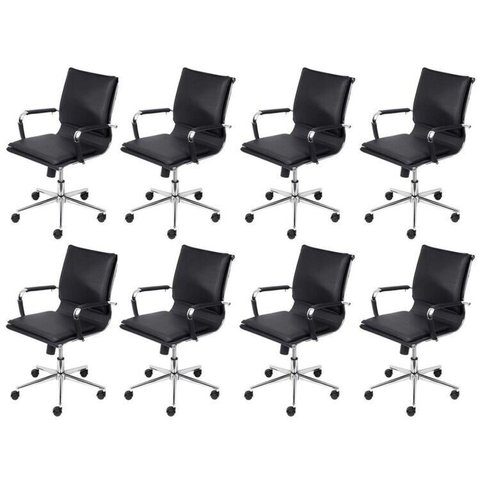 Kit 8 Cadeiras Escritorio Diretor Design Italiano com Relax Corino 3304 Preto