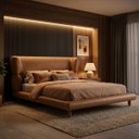 Ver imagem 2 de Conjunto Cama Japonesa Queen Cabeceira Alta Estofada Curva Courino Premiun Luxo Desing Unico Alto Pa
