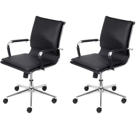 Kit 2 Cadeiras Escritorio Diretor Design Italiano com Relax Corino 3304 Preto