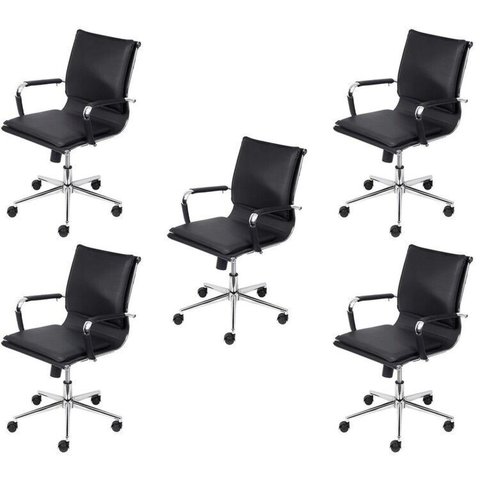 Kit 5 Cadeiras Escritorio Diretor Design Italiano com Relax Corino 3304 Preto