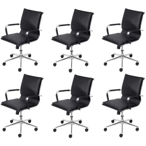 Kit 6 Cadeiras Escritorio Diretor Design Italiano com Relax Corino 3304 Preto