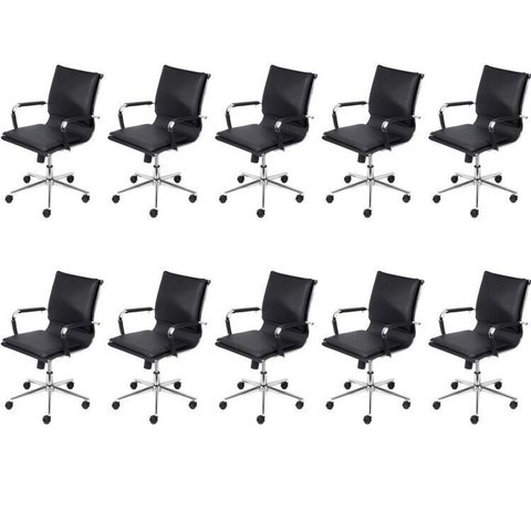 Kit 10 Cadeiras Escritorio Diretor Design Italiano com Relax Corino 3304 Preto