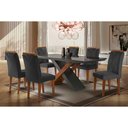 Ver imagem 1 de Conjunto: Mesa de Cozinha Imperatriz Tampo Madeirado C/ Vidro Reto 180x90 e 6 Cadeiras Amsterdã