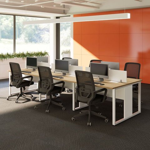 Mesa Escritório Plataforma 6 Lugares 3,60m com Caixas de Tomadas Industrial Executive F5