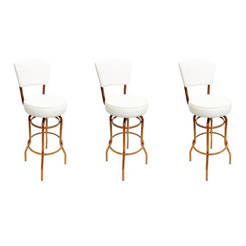 Kit 3 Banquetas Bar Cobre Bancada Média Altura 65cm Giratória Encosto Estofado Assento Grosso Branco