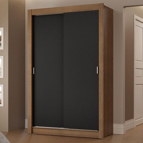 Guarda-roupa Solteiro 2 Portas de Correr 2 Gavetas Rustic/preto Vivare Madesa Rustic/preto