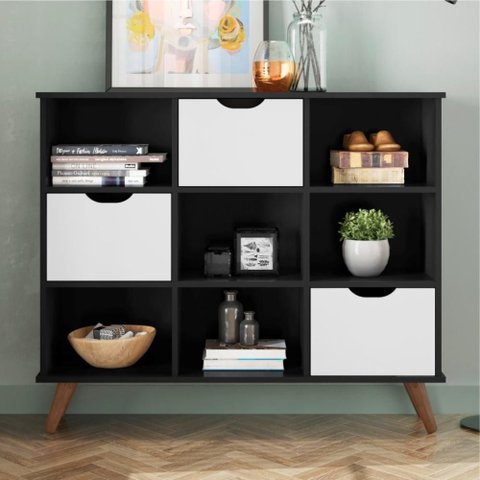 Nicho Organizador Preto Retrô (1478.70) + Kit 3 Gavetas Brancas (1479.5)