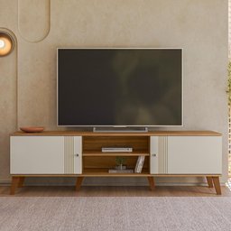 Rack Bancada Denver 180cm Nature/off White para Tv até 75” - Peternella Móveis - 2