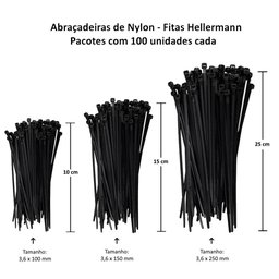 Kit 300 Fitas Hellerman Enforca Gato Cinta Plástica Abraçadeira Lacre de Nylon Tamanhos 10 15 25cm P - 2