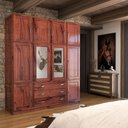 Ver imagem 1 de Guarda-roupa Casal Rústico Madeira Maciça 10 Portas 3 Gavetas com Espelho Mogano - Panorama Móveis