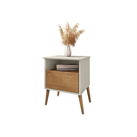 Mesa de Cabeceira Cancun Off White/naturalle – Bechara Móveis