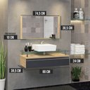 Ver imagem 3 de Conjunto Gabinete Banheiro Ametista 80cm com Tampo de Vidro:freijo/titanium/branco/um Furo