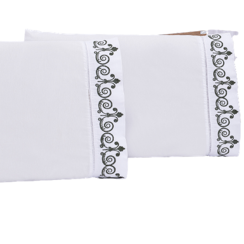 Jogo lençol quarto casal king bordado 3peças branco Petróleo