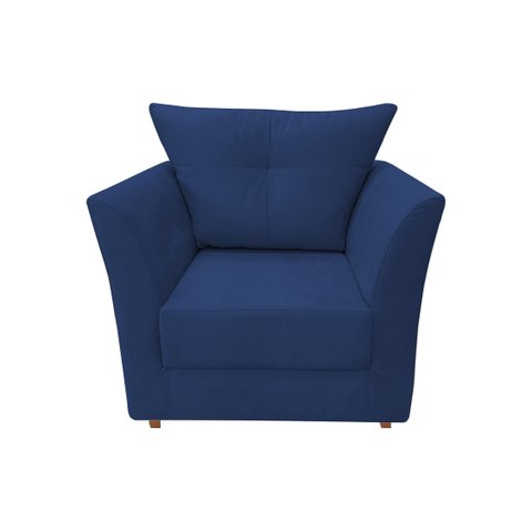 Poltrona Decorativa Isis Suede Azul Marinho Pés Madeira Ms Decor