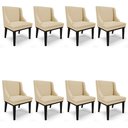 Ver imagem 1 de Kit 8 Cadeiras Estofadas para Sala de Jantar Base Fixa de Madeira Preto Lia Veludo Luxo Off White -