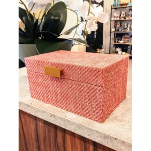 Caixa Retangular Madeira Tecido Rose 24x15x12 Cm