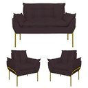 Ver imagem 1 de Kit 2 Poltronas + Namoradeira Pé Metal Dourado Recepção Sala Cor:cinza