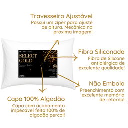 Travesseiro Select Gold 100% Algodão Preenchimento Fibra de Silicone Importada e Antialérgica - 6