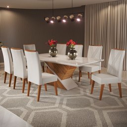Mesa de Jantar 8 Lugares Moçambique com Vidro Mel/marfim/off White - Panorama Móveis - 1