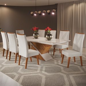 Mesa de Jantar 8 Lugares Moçambique com Vidro Mel/marfim/off White - Panorama Móveis