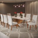 Ver imagem 1 de Mesa de Jantar 8 Lugares Moçambique com Vidro Mel/marfim/off White - Panorama Móveis