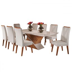 Mesa de Jantar 8 Lugares Moçambique com Vidro Mel/marfim/off White - Panorama Móveis - 2