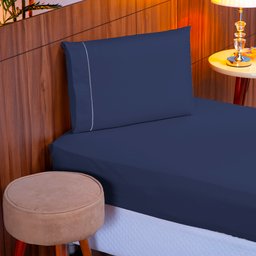 Roupa de Cama Solteiro 400 Fios 2 Peças 100% Toque Macio Cor:azul - 6