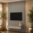 Ver imagem 3 de Painel Ripado para TV 75 pol com Bancada Suspensa Orgânica 180cm Slats L05 Tauari Gris Fosco - Lyam
