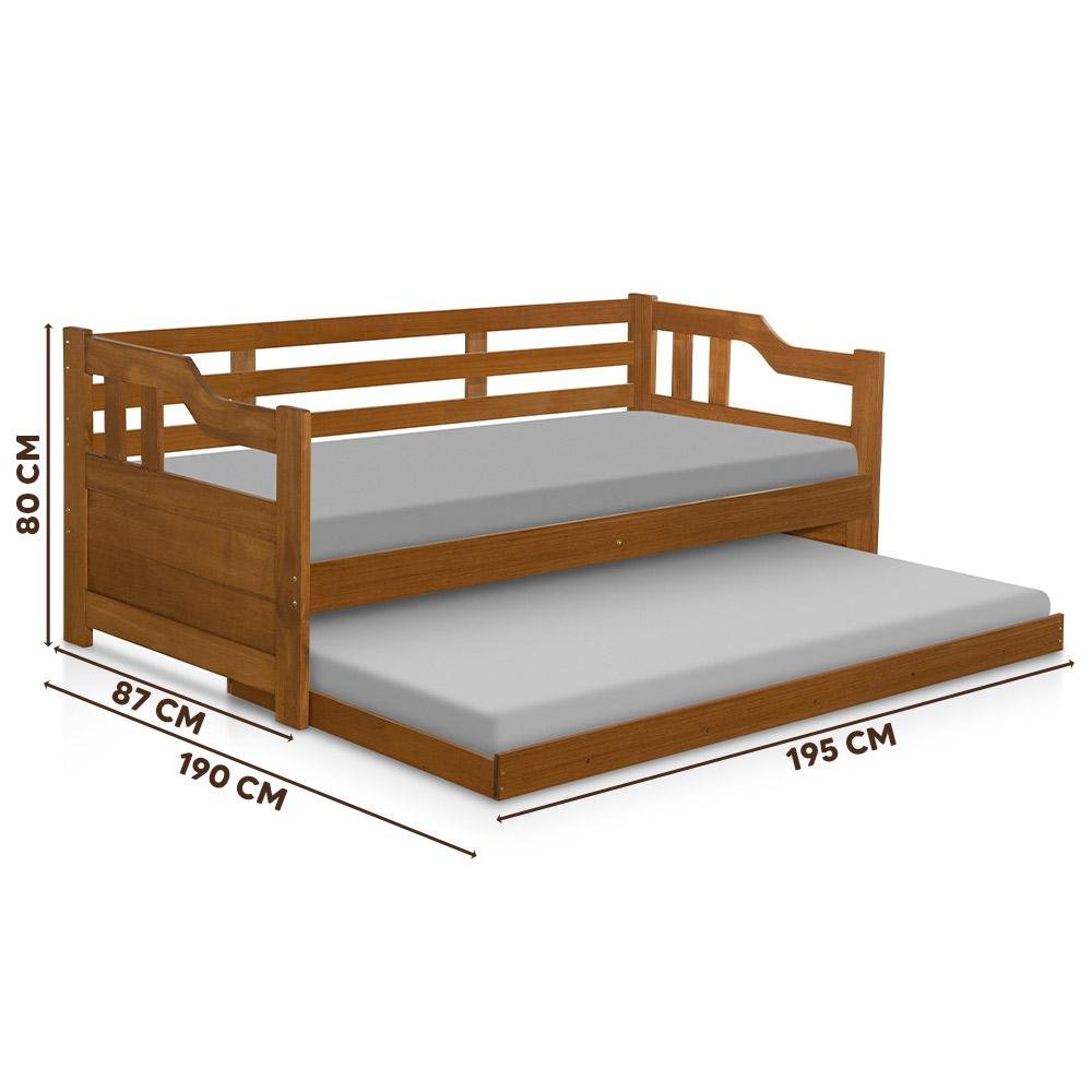 Estofado e Cama Solteiro Auxiliar de Madeira Maciça Atraente Castanha