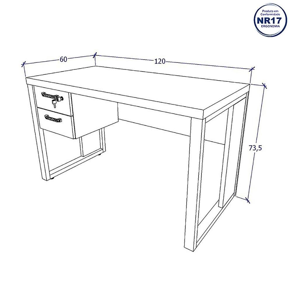 Escrivaninha 1,20m Pé Metal C/ Gaveteiro Suspenso Ng Pr F5 Cor:nogal com Preto - 2