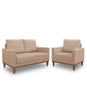Conj. 01 Poltrona e 01 Living Namoradeira Sara - Linho Caramelo