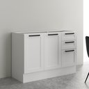 Ver imagem 5 de Balcão 120cm Branco em MDF com 2 Portas, 3 Gavetas, Divisor de Talheres e Rodapé - Tecnomobili