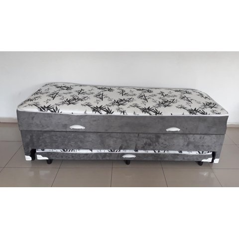 Conjugado Baú Solteiro 088x188x57 com Cama Auxiliar Sued Cinza/Floral - Luxury/Sleep
