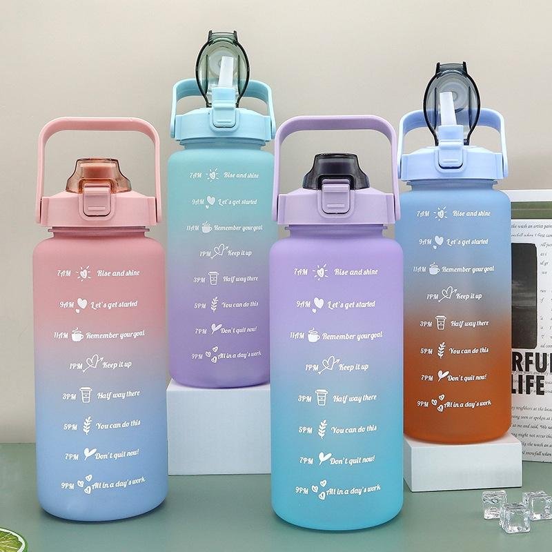 Garrafa Squeze Motivacional Bpa Free Enfeites Adesivo 2000ml:rosa/azul - 2