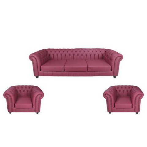 Jogo de Sofá Chesterfield Vinho + 2 Poltronas - 70x230x59 / 70x102x59cm
